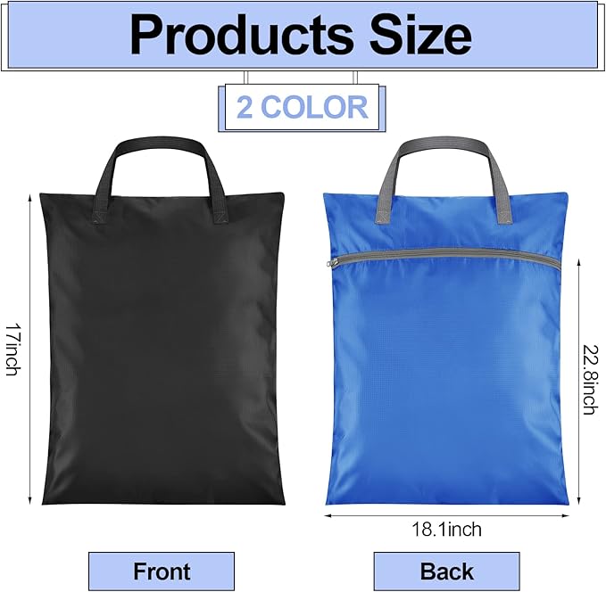 2 Pcs Travel Laundry Bags Waterproof with Handle Dirty Clothes Bag for Traveling Hanging Laundry Hamper with Two Zippered Pockets Washable Reusable for Sports Home Travel College Dorm (Black, Blue)
