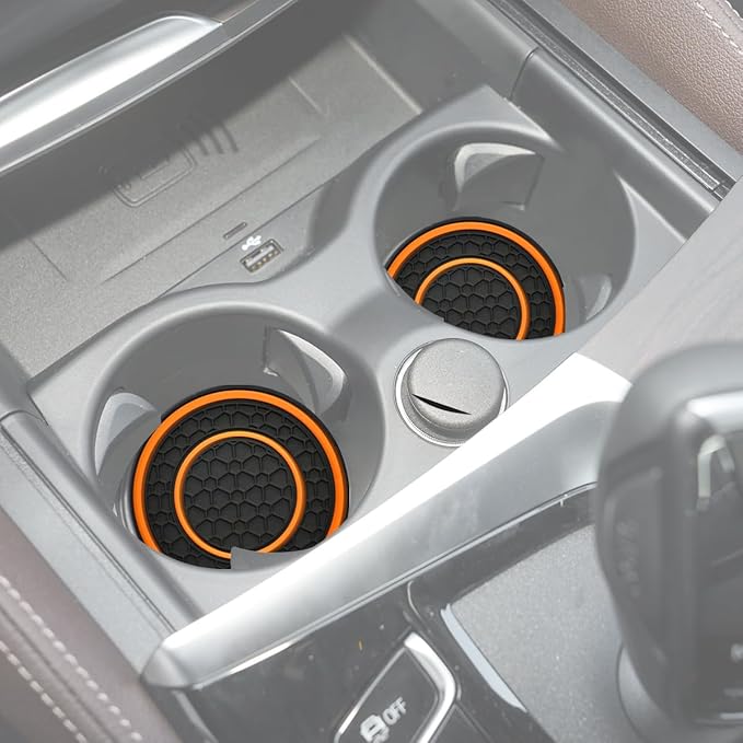Car Cup Coaster Universal Automotive Waterproof Non-Slip Cup Holders Sift-Proof Spill Holder Car Interior Accessories 2 Pack Black & Orange