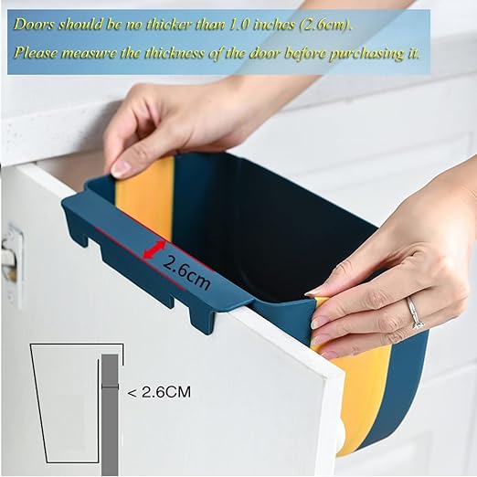 Hanging Folding Mini Trash Can for Kitchen Cabinet Door, Small Collapsible Garbage Bin Under Sink,Wall Mounted Folding Waste Bin- Mini Garbage Container for Cabinet/Bedroom/Bathroom 3L (Blue Yellow)