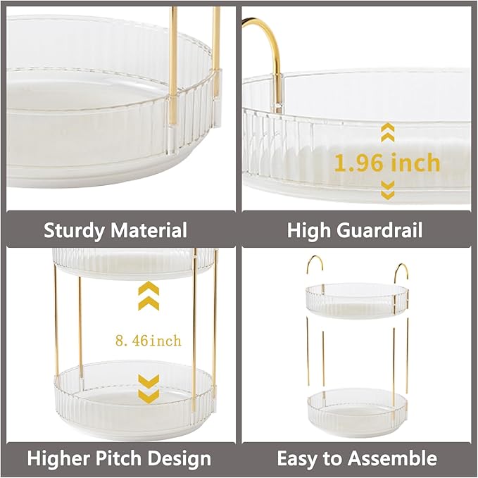 360 Rotating Makeup Organizer, 3-Tier Large Capacity Makeup Organizers and Storage, Skincare Perfume Vanity Organizers, Bathroom Cosmetics Storage Organizer Countertop (Clear-3 Tier)