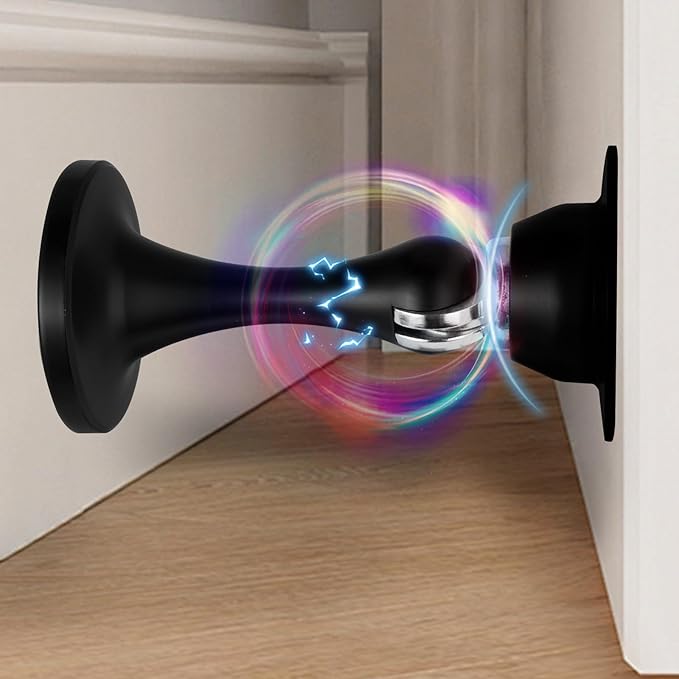 Bak Bo Magnetic Door Stopper, Strong Magnetic Door Holder Keep Door Open, Zinc Alloy Door Catch for Wall & Floor Mounting, No Drilling Door Stop with Adhesive (1 Pack Matte Black)