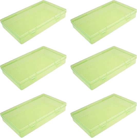 LJY 6 Pieces Rectangular Empty Mini Clear Plastic Organizer Storage Box Containers with Hinged Lids (7.1 x 4.3 x 1.2 inch, Green)