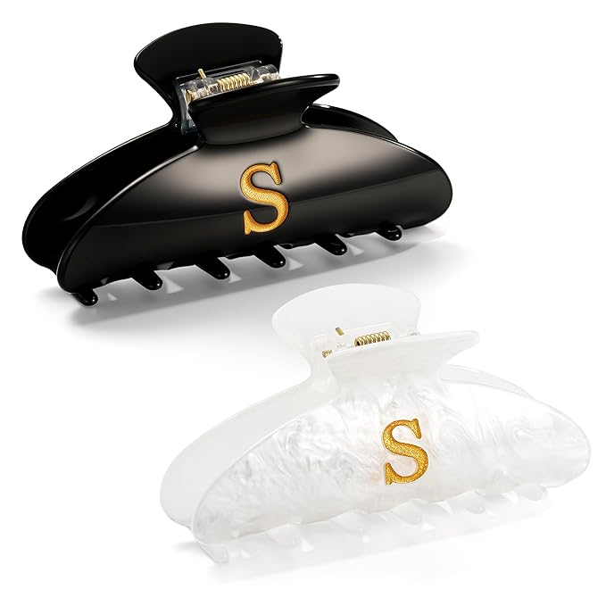 CWJCYTNSN 2 PCS Hair Claw Clips for Women Non-slip Black White Claw Clips for Thick Thin Hair Stylish S Hair Clips Elegant Hair Accessory Girls