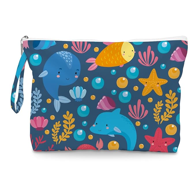 Fokongna Wet Bag, Small Portable Waterproof Multi-Functional Organizer for Women, Ideal for Daily, Beach & Travel，Blue Ocean Life
