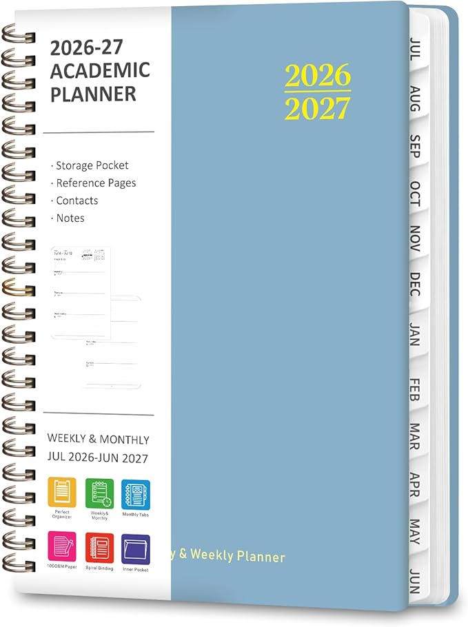 Planner 2026-2027, Weekly and Monthly Academic Planner, July 2026 - June 2027, Hardcover Calendar Agenda Book for School Year Planning, School Supplies for Teacher and Student, A5(6.3'' x 8.5'')