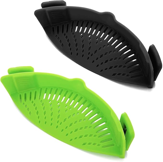 2 Pcs Clip on Strainer, Pot Strainer for Pasta Meat Vegetables Fruit, Silicone Strainers - Fit All Pots Bowls.