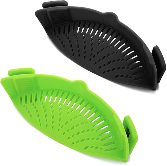 2 Pcs Clip on Strainer, Pot Strainer for Pasta Meat Vegetables Fruit, Silicone Strainers - Fit All Pots Bowls.