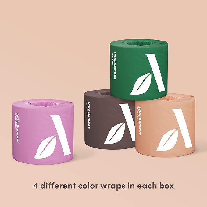 Amazon Aware Bamboo 3-Ply Toilet Paper, Unscented, 24 Rolls, FSC Certified, 350 Sheets, 8400 Count, Pack of 24, Plastic-Free