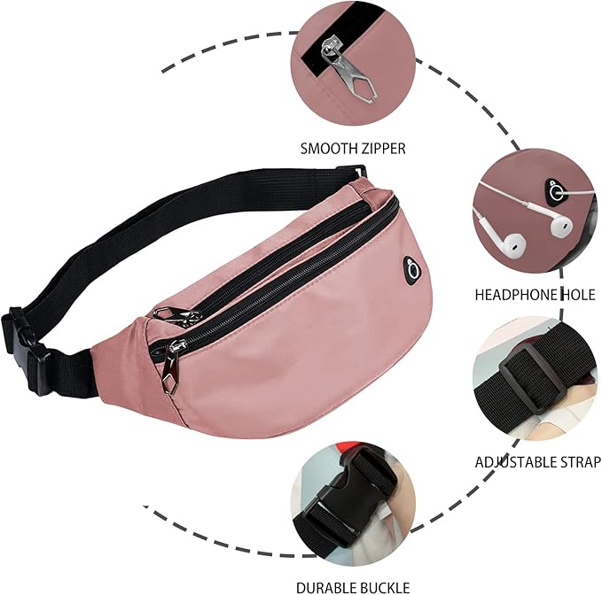 Fanny Packs for Men and Women, Waterproof Sports Waist Pack Bag for Travel Hiking Running Hands-free