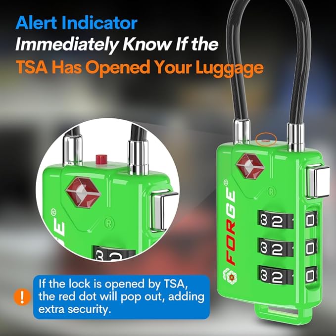 Forge TSA Approved Luggage Locks, Resettable Combination with Alloy Body (Green 2 Locks)