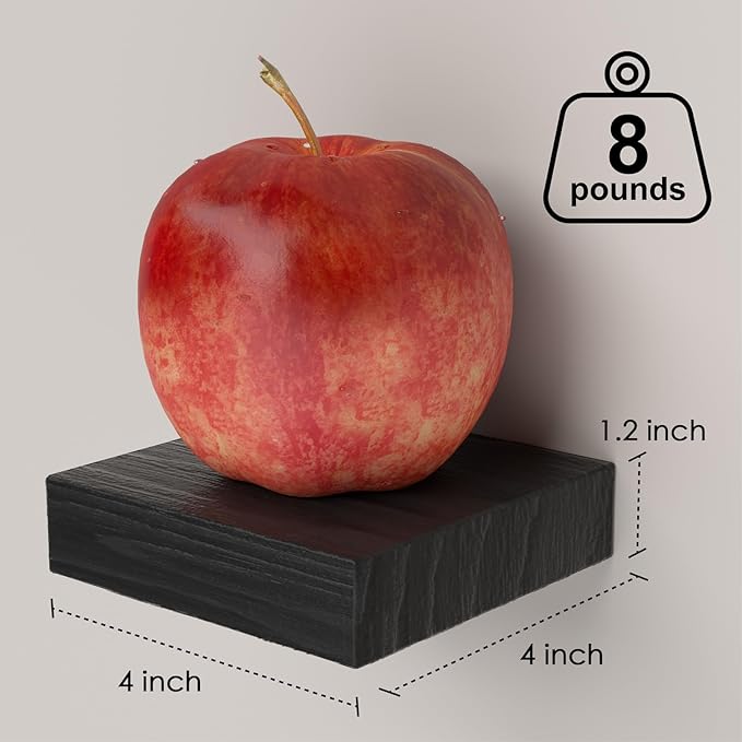 Small Floating Shelves for Wall - 4 Inch Mini Square Black Shelves for Bedroom, Living Room, Bathroom, Kitchen, Office Decor Set of 3