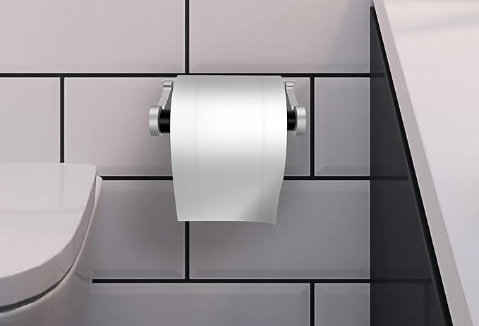 D&Joy Bathroom Toilet Paper Holder, Matte Silver Wall Mount Toilet Paper Roll Holder with Spring Loaded Roller, Aluminum Self-Adhesive Toilet Tissue Holder 5-inch TP Holder for Bathroom Kitchen