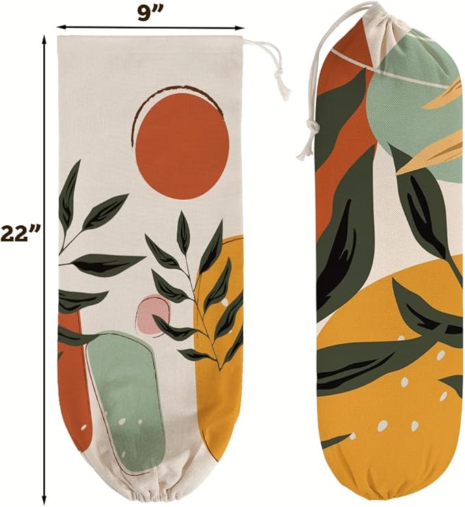 2PCS Boho Plastic Bag Holder for Kitchen Essentials, Reusable Hanging Grocery Bag Organizer, Washable Large Grocery Trash Garbage Bags Storage Dispenser Boho Kitchen Decor-06