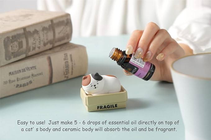 Stone Diffuser Cat in a Box [ Designed in Japan] Non Electric Passive Diffuser for Essential Oil, Aromatherapy, and Cat Lovers (Ceramic/Clay) (Black and White Mixed)