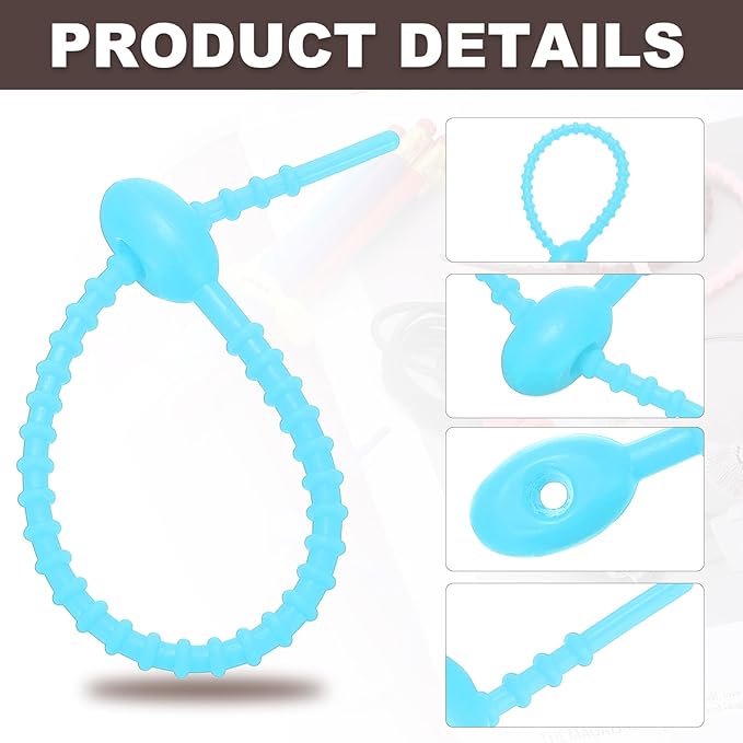 PATIKIL 6 Inch Silicone Cable Ties, 20pcs Rubber Reusable Twist Zip Ties Organizer for Home Office Kitchen Food bags Wires Adjustable Bag Clip, Lake Blue