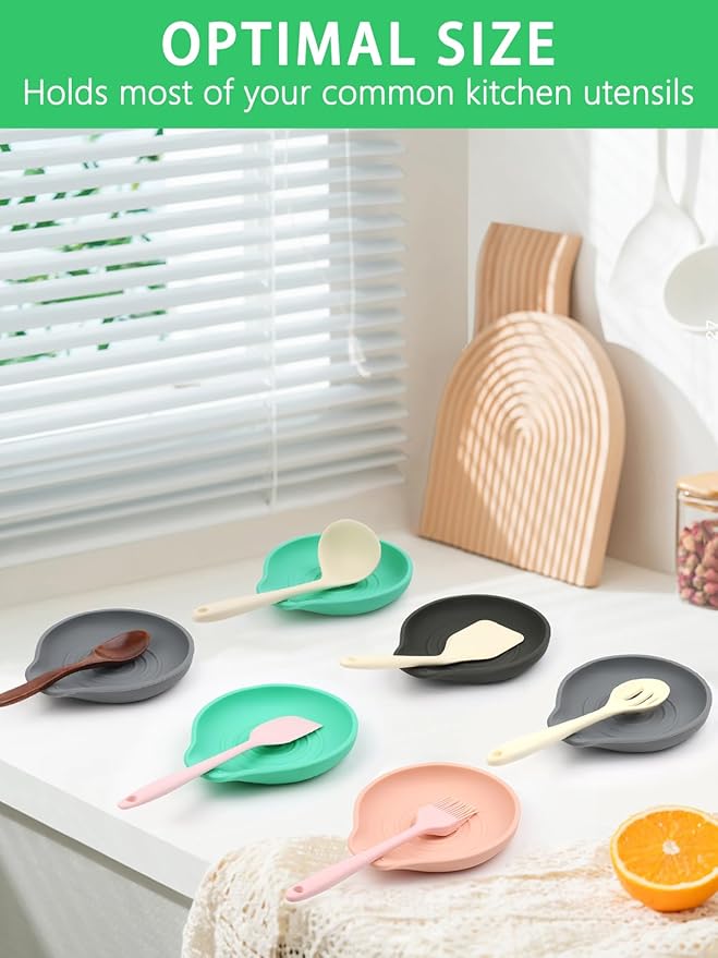 2 Pcs Spoon Rest for Stove Top Silicone, 6.1" Large Stove Spoon Holder for Spatula, Tongs or Spoon, Kitchen Counter Decor, Gray & Black