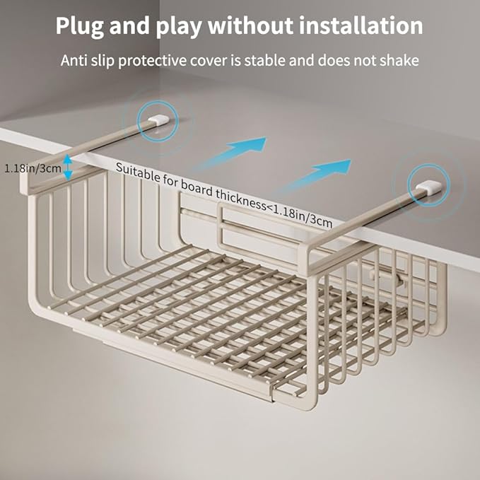 Extendable Under Shelf Storage Basket, Hanging Baskets Under Cabinet Shelf Organizer, for Cabinet Pantry Kitchen Cupboard Desk Counter Bookshelf Organization Space Saver Heavy Duty Slide-in