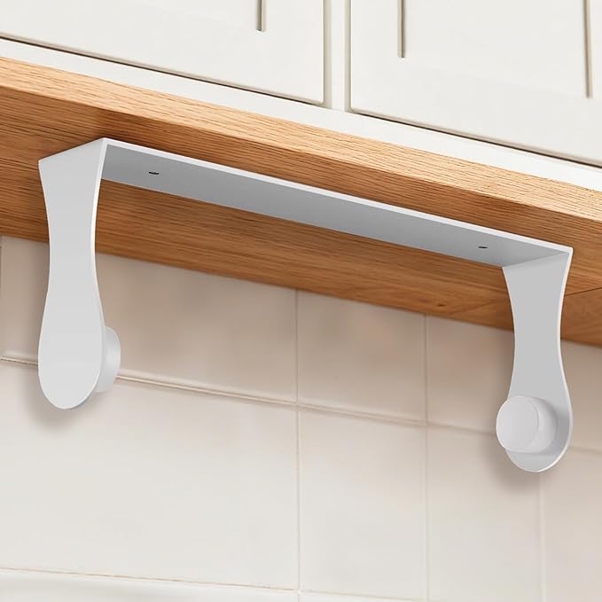 Paper Towel Holder Under Cabinet, Adhesive or Screw Mount, Fits Standard & Mega Rolls, Wall Mount Rack for Kitchen, Bathroom, RV, White