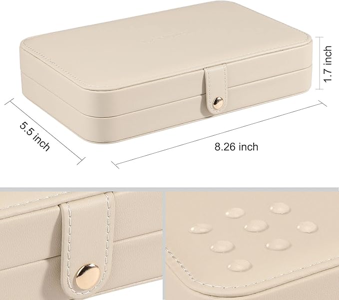 LANDICI Small Jewelry Box for Women Girls, PU Leather Travel Jewelry Case, Portable Jewelry Organizer Storage Holder Display for Ring Earrings Necklace Bracelet Brooch Men Kids Gift, Apricot