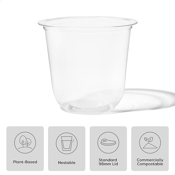 TOSSWARE NATURAL 12oz Arc - Plant Based 98mm Clear Cold Cups - Plastic Alternative for Parties, Bachelorettes, Weddings - Recyclable - Set of 100