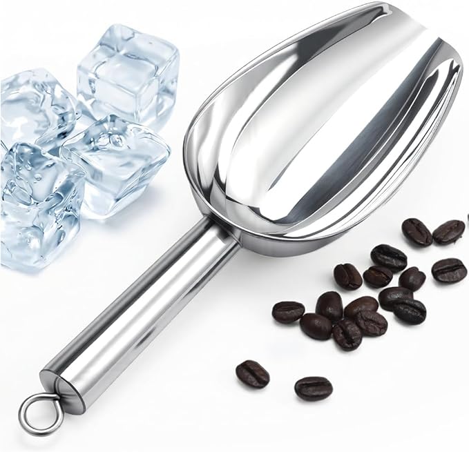 6 Oz Upgraded & Thickened Stainless Steel Ice Scoop, Kitchen Scooper for Ice Maker, Freezer, Bucket, Bar, Wedding, Pet Food - Sturdy, Rust-Resistant, Dishwasher-Safe