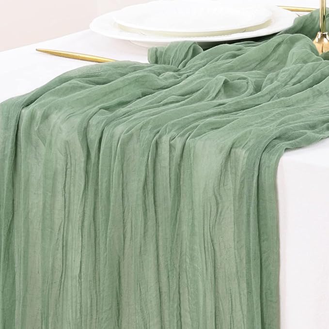 Socomi 3pcs Sage Green Cheesecloth Table Runner Summer Boho Rustic Gauze 120 inch 10FT Cheese Cloth Sheer Runner for Wedding Party Baby Shower Home Decor Holiday Decorations