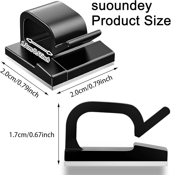 65 Pcs Cable Clips, Adhesive Cable Organizer Cord Holder Wire Clip Wire Management Self Adhesive Hooks Wire Holder for Office, Home (Black, 65PCS - Large)