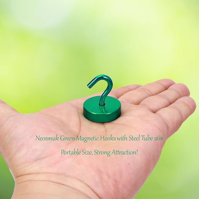 Neosmuk Magnetic Hooks, Cruise Ship Essentials, 80lb+ Heavy Duty Magnetic Hooks for Cruise Cabins, Refrigerator, Grill, Hanging, and Travel | Extra Strong Must-Have Magnet Hook, Green, 5 Pack