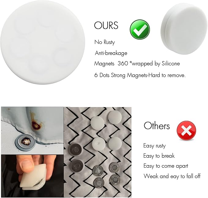 Strong Magnetic Shower Curtain Weights, Waterproof Heavy Duty Magnets, Prevent Curtain Liner from Blowing Around, Work for Drapery, Tablecloth, Flag, Outdoor Curtains (12pcs)