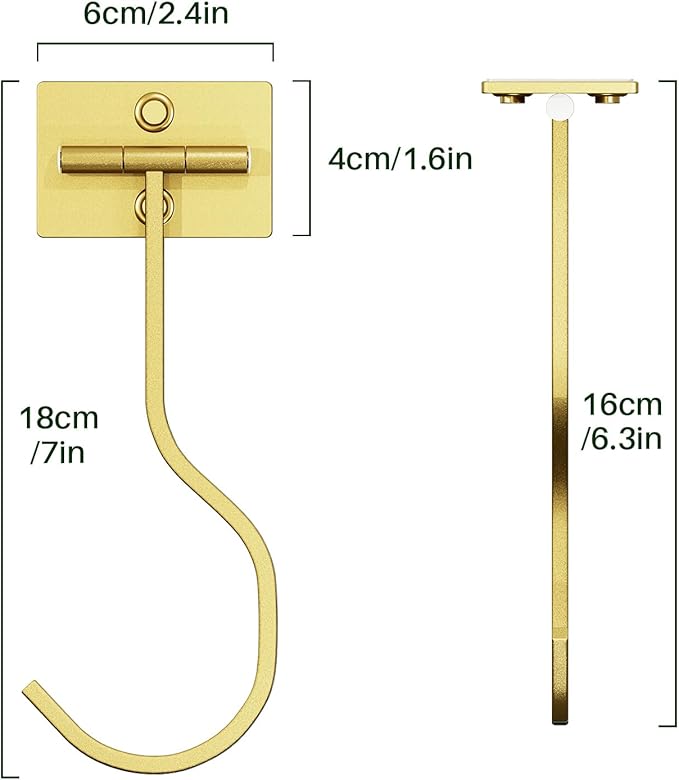 Under Cabinet Banana Hook Adhesive: Foldable Banana Hanger, Gold Metal Banana Holder for Kitchen & RV, Space-Saving Design, Folding with Magnets When Not in Use, Keep Bananas Fresh