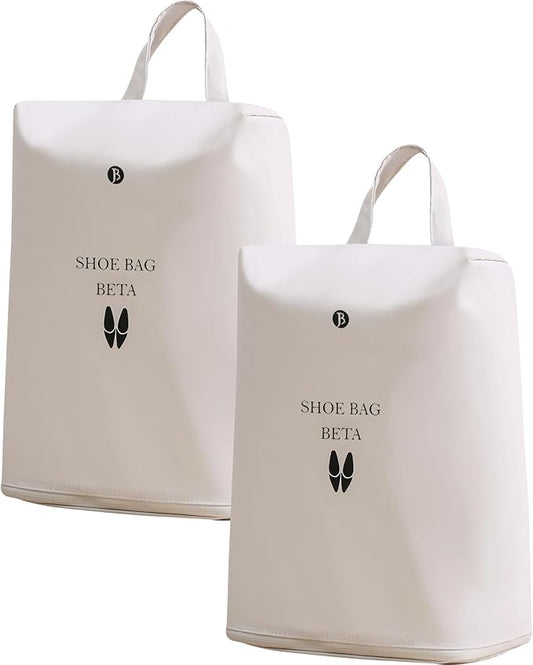 tianzong 2 Pack Shoe Bags for Travel, Water-resistant Shoe Storage Organizer with Zipper for Men and Women (Beige, T400-Beta)