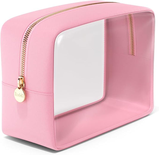 Clear Makeup Bag Zipper Pouch, Transparent Cosmetic Case Organizer, TSA Approved Travel Toiletry Case, Travel Accessories Essentials Makeup Tote for Women, Large Cute Make up Bag for Purse - Flamingo