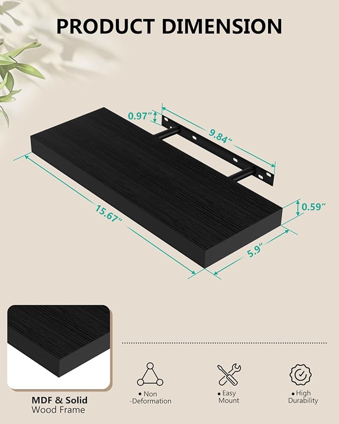 WALI Floating Shelves for Wall, 3 Tier Bathroom Storage Shelf Over Toilet, for Bedroom Bookshelf, Living Room Decor, Kitchen, Nursery, Laundry, Soundbar Floating Shelf Mount Under TV (CS103L), Black
