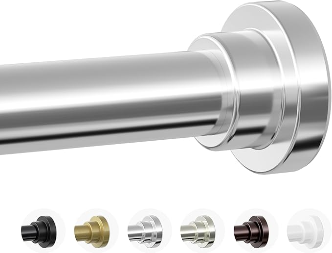 Mcrbeay Shower Curtain Rod, 1" Diameter Heavy Duty Tension Shower Rod, Non Slip Adjustable 28-46 inch No Drilling Shower Curtain Rods Spring Tension For Bathroom, Shower Stall, No Rust, Silver