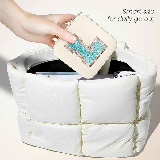 SANDJEST Personalized Jewelry Box, White Travel Jewelry Box with Initial L, Small Monogrammed Jewelry Case Organizer for Girls Women Teen Kids, Mini Travel Essentials Gifts for Birthday Christmas