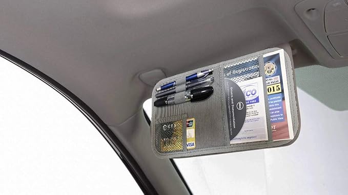 ZugGear Car Sun Visor Organizer, Auto Visor Holder Interior Accessories Pocket Organizer - Car Registration Holder Document Storage Pouch Pen holder - Grey