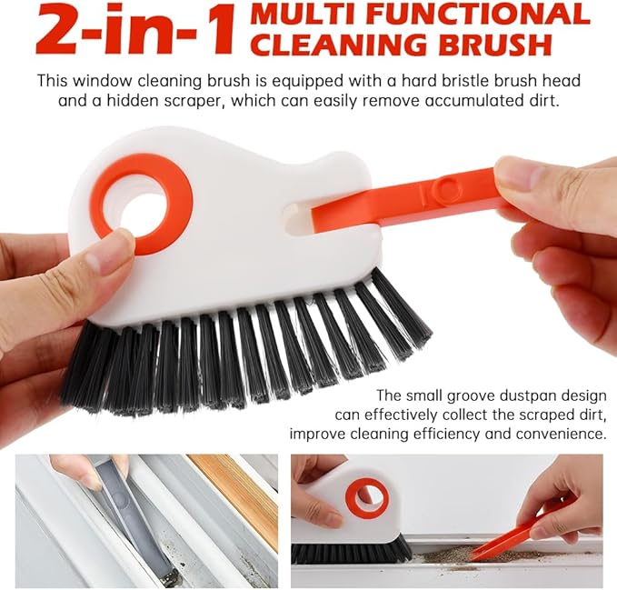 Groove Cleaning Brush 2 in 1 Grout Cleaner Tool Grip Brush, Multifunction Window Track Cleaner with Hard Bristle and Scraper Cleaning Brush for Sliding Door Track, Window(Color:White)