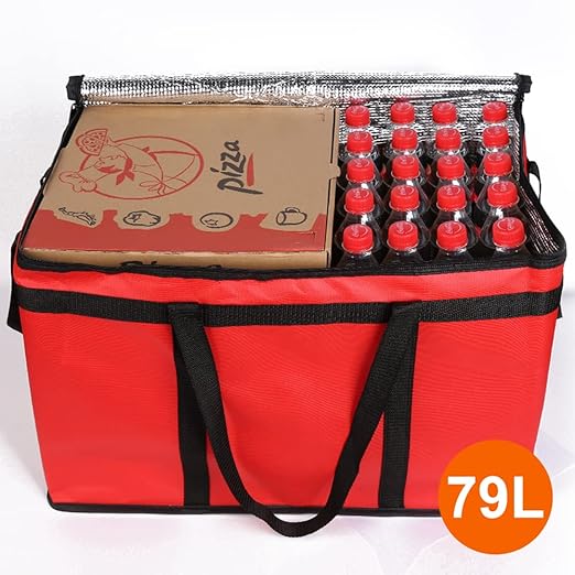 Bodaon 10-Pack Insulated Food Delivery Bag for Commercial Delivery, XXX-Large Grocey Shopping Bag for Catering, Cooler/Thermal Bags for Pizza, Red
