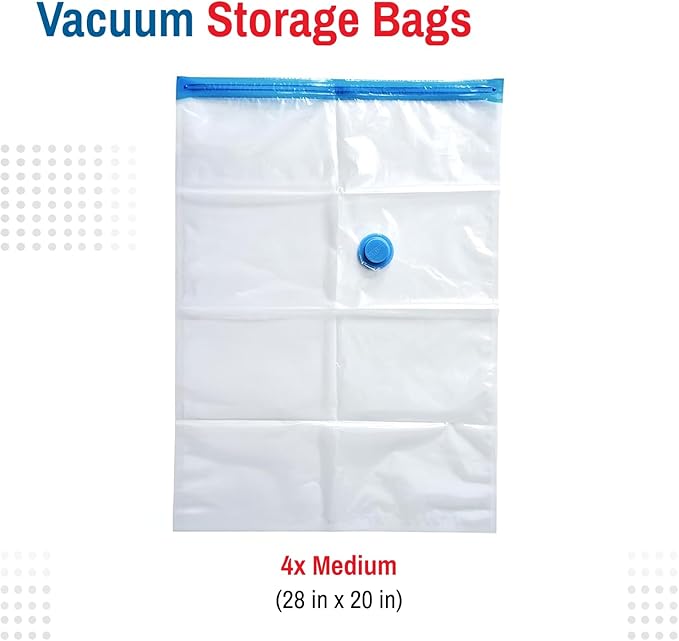 Spacesaver 4 Pack Medium Vacuum Storage Bags for Clothes - 28 x 20-Inch Vacuum Sealer Compression Bags with Hand Pump - Space Saver Storage Bag for Travel Essentials, Garments and Organization