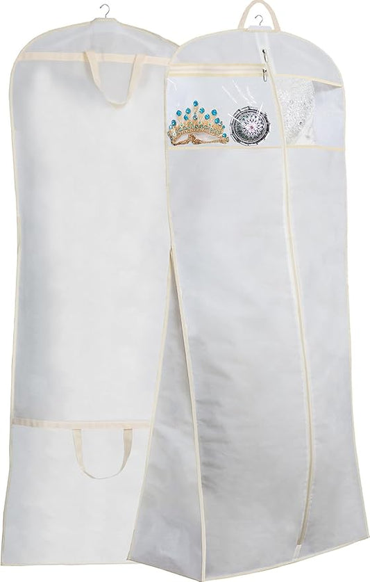 MISSLO 65" Bridal Wedding Gown Dress Garment Bag with Accessories Pouch Large Travel Garment Cover 8" Gusset (White)