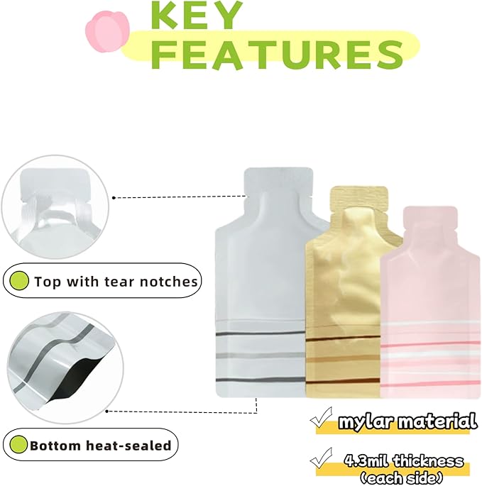 PABCK 100 Pcs Disposable Open Up Mylar Storage Bags Cosmetic Shampoo Liquid Containers Sample Pouch Heat Seal Foil Bag Travel Use Packets for Toiletries Skincare Lotion (Pink, 1.97x4.33 inch)