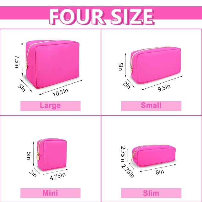 Small Pencil Case Makeup Bag for Purse, Cute Pencil Pouch Preppy Nylon Makeup Brush Bag with Zipper, Girls Portable Stationery Storage Case Small Pen Bag for Office School College (Slim-Bubblegum)