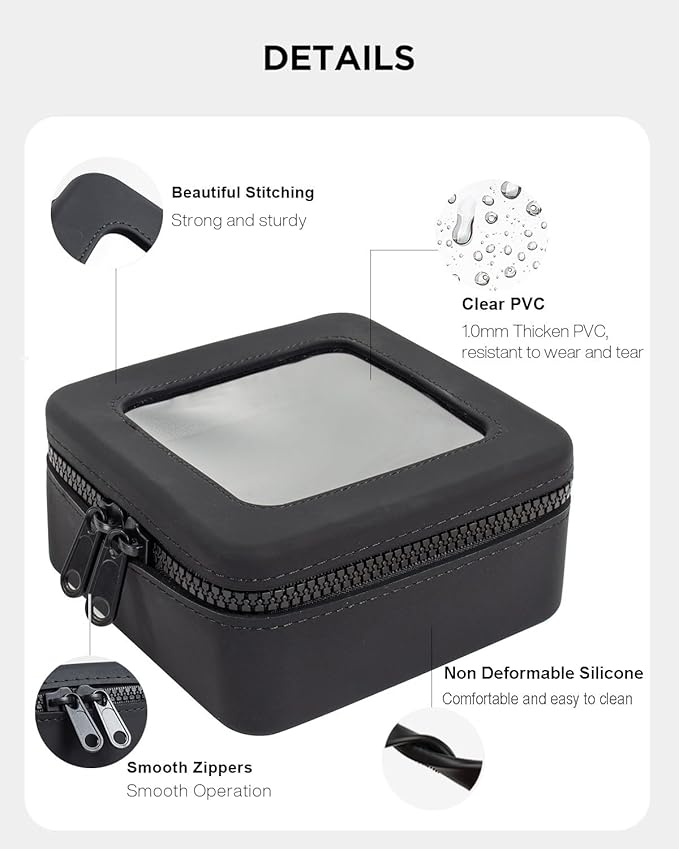 Small Clear Makeup Bag for Women, Mini Silicone Pouch Travel Cosmetic Case Waterproof Clear Make Up Pouch Purse with Zipper Cute Toiletry Bags for Traveling Car Organizer Travel Essentials (Black)