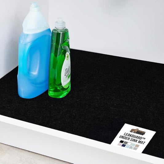 GORILLA GRIP LeakGuard Non-Adhesive Under Sink Mat for Kitchen Cabinet, 24x50, Waterproof Quick Dry Shelf Liner, Durable Absorbent Felt Mats for Bathroom Sinks, Cabinets, Dresser, Easy to Trim, Black