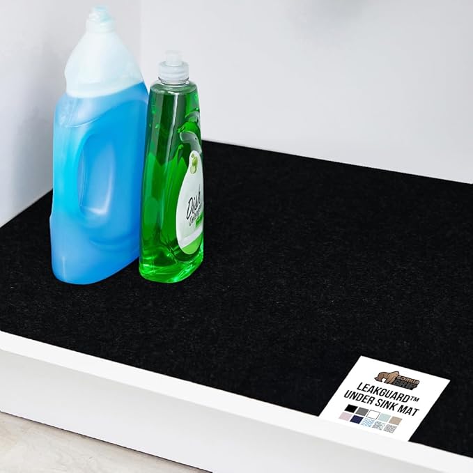 GORILLA GRIP LeakGuard Non-Adhesive Under Sink Mat for Kitchen Cabinet, Waterproof Quick Dry Shelf Liner, Durable Absorbent Felt Mats for Bathroom Sinks, Cabinets, Dresser, Easy to Trim, 24x24 Black