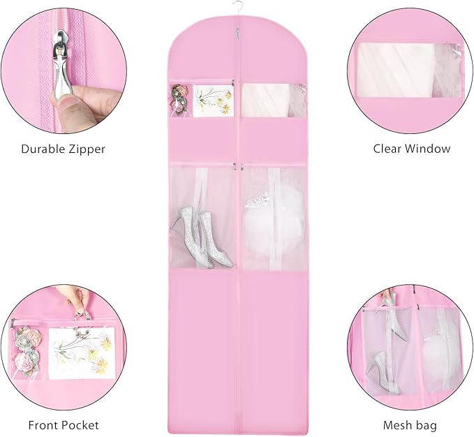 Zilink 72" Wedding Dress Garment Bag Bridal Gown Garment Bag Wedding Dress Travel Bag with 12”Gusseted and Accessory Pockets for Wedding Dress, Puffy Gowns [Upgraded Version]