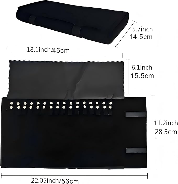 Velet Travel Jewelry Case Roll Bag Organizer for Necklace Bracelet Black Gray Velvet (Black Velvet)