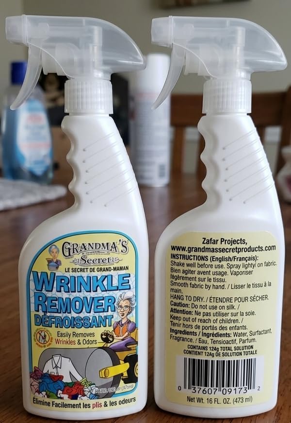 Grandma's Secret Wrinkle Remover - Wrinkle Release Spray, Odor Eliminator, and Fabric Refresher Spray - Chlorine and Bleach Free - 16 oz & 3 oz Travel Size Combo