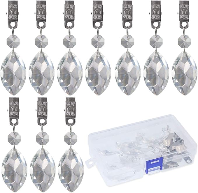 Swpeet 10pcs Lute Tablecloth Weights with Metal Clip Kit, Crystal Glass Teardrop Prisms Pendant for Outdoor Picnic Tables