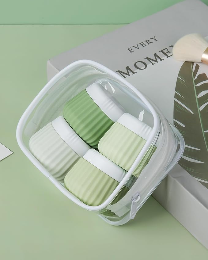 Travel Containers for Toiletries 4 Pack, TSA Approved Travel Size Toiletries, With Clear Bag Leak Proof Silicone Jars, Cream Jars, Carrying Small Items